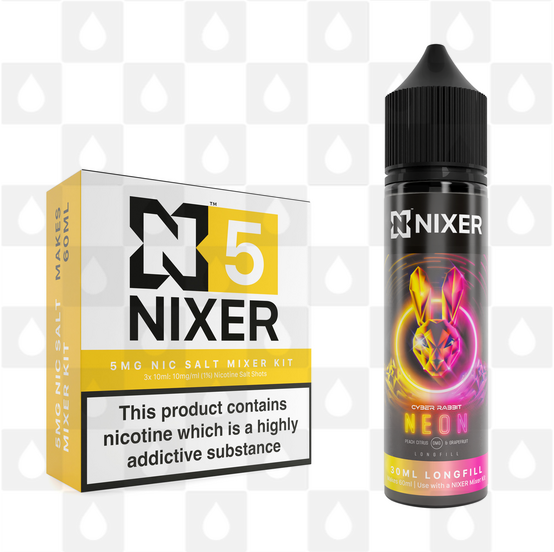 Neon by Cyber Rabbit x Nixer E Liquid | 60ml Long Fill, Nicotine Type: Nicotine Salt, Strength & Size: 05mg Salt • 60ml • Inc Shots (50/50)