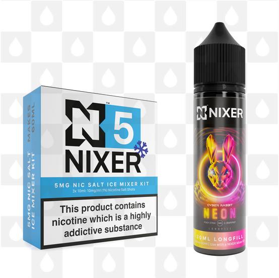 Neon by Cyber Rabbit x Nixer E Liquid | 60ml Long Fill, Nicotine Type: Nicotine Salt, Strength & Size: 05mg Ice Salt • 60ml • Inc Shots (50/50)