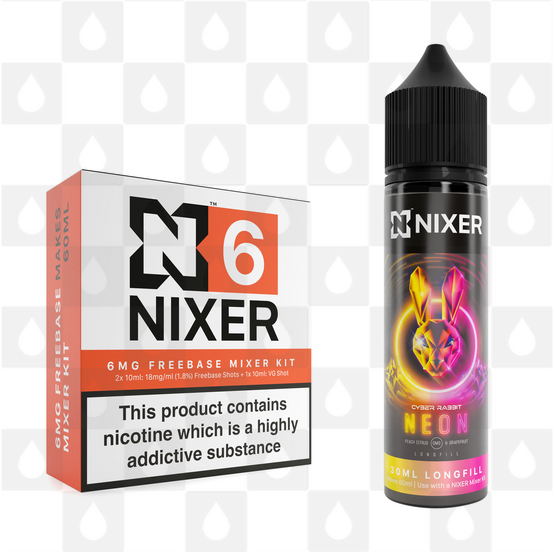 Neon by Cyber Rabbit x Nixer E Liquid | 60ml Long Fill, Nicotine Type: Regular Nicotine, Strength & Size: 06mg • 60ml • Inc Shots (70/30)