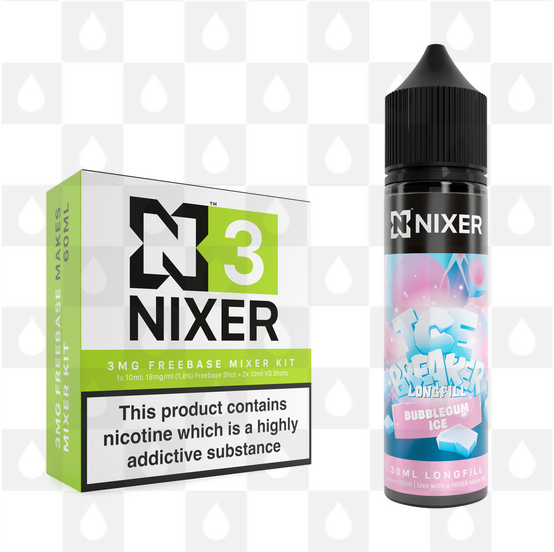 Bubblegum Ice by Ice Breaker x Nixer E Liquid | 60ml Long Fill, Nicotine Type: Regular Nicotine, Strength & Size: 09mg • 60ml • Inc Shots (50/50)