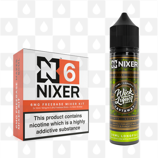 Castaway by Wick Liquor x Nixer E Liquid | 60ml Long Fill, Nicotine Type: Regular Nicotine, Strength & Size: 06mg • 60ml • Inc Shots (70/30)