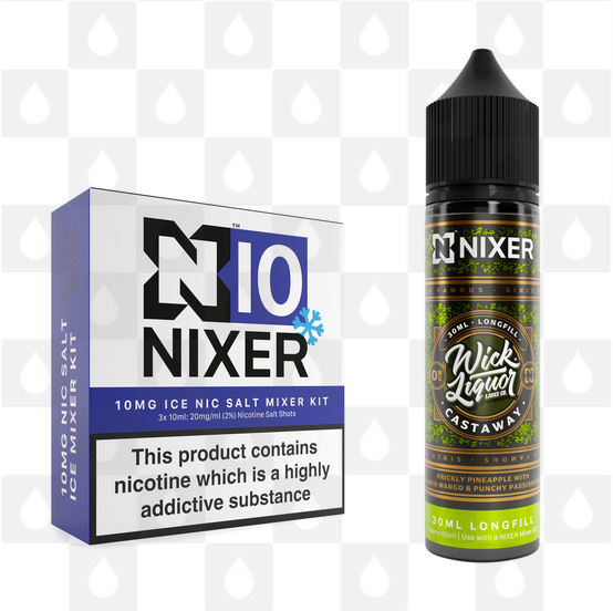 Castaway by Wick Liquor x Nixer E Liquid | 60ml Long Fill, Nicotine Type: Nicotine Salt, Strength & Size: 10mg Salt Ice • 60ml • Inc Shots (50/50)