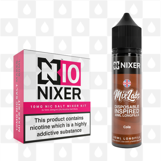 Cola by Mix Labs x Nixer E Liquid | 60ml Long Fill, Nicotine Type: Nicotine Salt, Strength & Size: Salt 10mg • 60ml • Inc Shots (50/50)