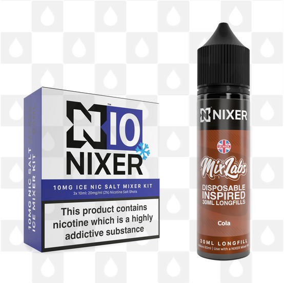 Cola by Mix Labs x Nixer E Liquid | 60ml Long Fill, Nicotine Type: Nicotine Salt, Strength & Size: Salt 10mg Ice • 60ml • Inc Shots (50/50)