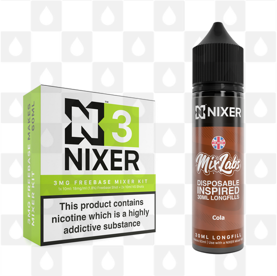 Cola by Mix Labs x Nixer E Liquid | 60ml Long Fill, Nicotine Type: Nicotine Free, Strength & Size: 00mg • 60ml • Inc VG/PG Shots (50/50)