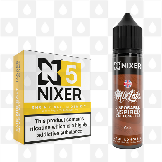 Cola by Mix Labs x Nixer E Liquid | 60ml Long Fill, Nicotine Type: Nicotine Salt, Strength & Size: 05mg Salt • 60ml • Inc Shots (50/50)