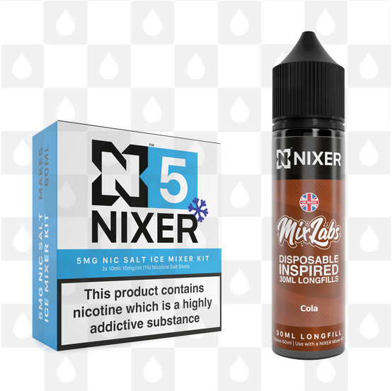 Cola by Mix Labs x Nixer E Liquid | 60ml Long Fill, Nicotine Type: Nicotine Salt, Strength & Size: Salt 05mg Ice • 60ml • Inc Shots (50/50)