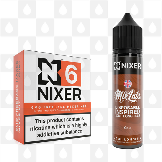 Cola by Mix Labs x Nixer E Liquid | 60ml Long Fill, Nicotine Type: Regular Nicotine, Strength & Size: 06mg • 60ml • Inc Shots (70/30)