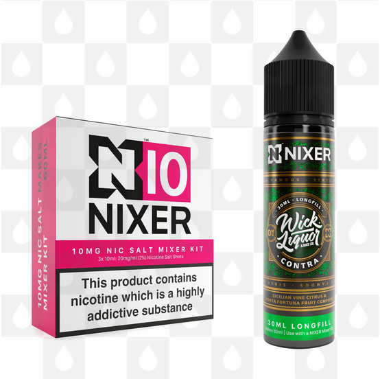 Contra by Wick Liquor x Nixer E Liquid | 60ml Long Fill, Strength & Size: Salt 10mg • 60ml • Inc Shots (50/50)