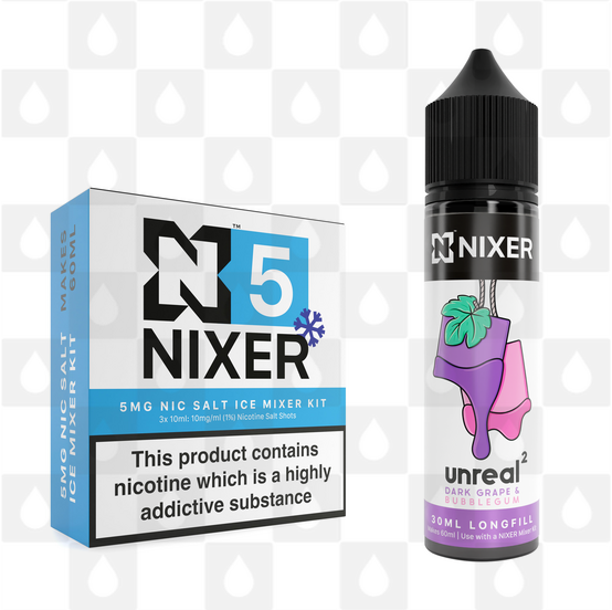 Dark Grape & Bubblegum by Unreal 2 x Nixer E Liquid | 60ml Long Fill, Strength & Size: Salt 05mg Ice • 60ml • Inc Shots (50/50)