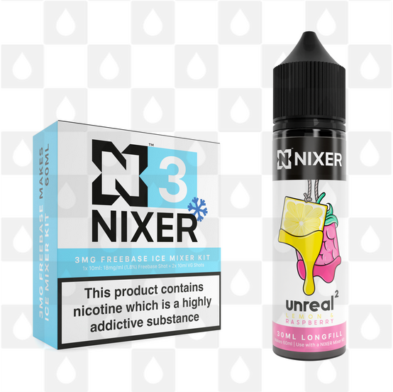 Lemon & Raspberry by Unreal 2 x Nixer E Liquid | 60ml Long Fill, Strength & Size: 03mg Ice • 60ml • Inc Shots (70/30)