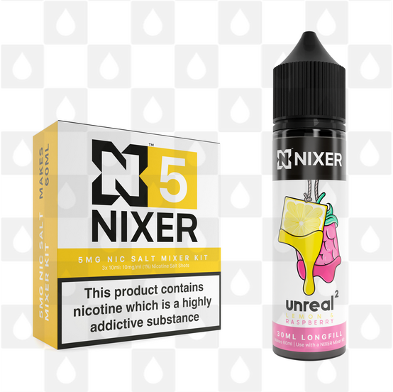 Lemon & Raspberry by Unreal 2 x Nixer E Liquid | 60ml Long Fill, Strength & Size: Salt 05mg • 60ml • Inc Shots (50/50)