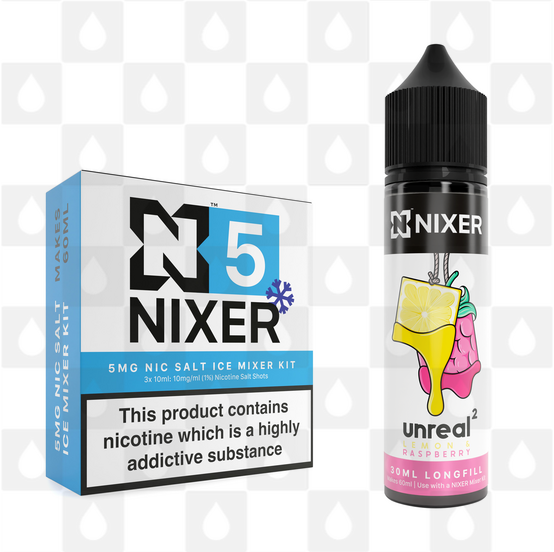 Lemon & Raspberry by Unreal 2 x Nixer E Liquid | 60ml Long Fill, Nicotine Type: Nicotine Salt, Strength & Size: 05mg Ice Salt • 60ml • Inc Shots (50/50)