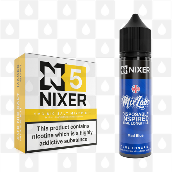 Mad Blue by Mix Labs x Nixer E Liquid | 60ml Long Fill, Strength & Size: Salt 05mg • 60ml • Inc Shots (50/50)