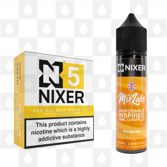 Mango Ice by Mix Labs x Nixer E Liquid | 60ml Long Fill, Nicotine Type: Nicotine Salt, Strength & Size: 05mg Salt • 60ml • Inc Shots (50/50)