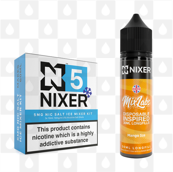 Mango Ice by Mix Labs x Nixer E Liquid | 60ml Long Fill, Nicotine Type: Nicotine Salt, Strength & Size: 05mg Ice Salt • 60ml • Inc Shots (50/50)