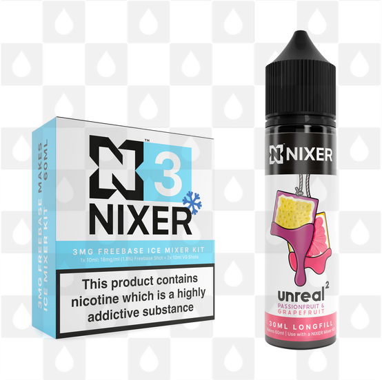 Passionfruit & Grapefruit by Unreal 2 x Nixer E Liquid | 60ml Long Fill, Strength & Size: 03mg Ice • 60ml • Inc Shots (70/30)