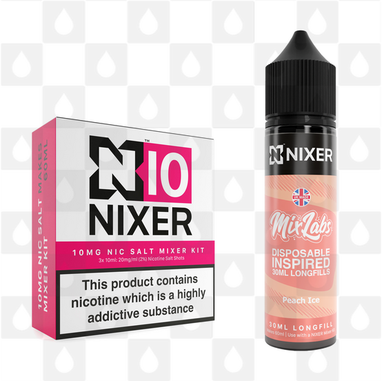 Peach Ice by Mix Labs x Nixer E Liquid | 60ml Long Fill, Nicotine Type: Nicotine Salt, Strength & Size: 10mg Salt • 60ml • Inc Shots (50/50)