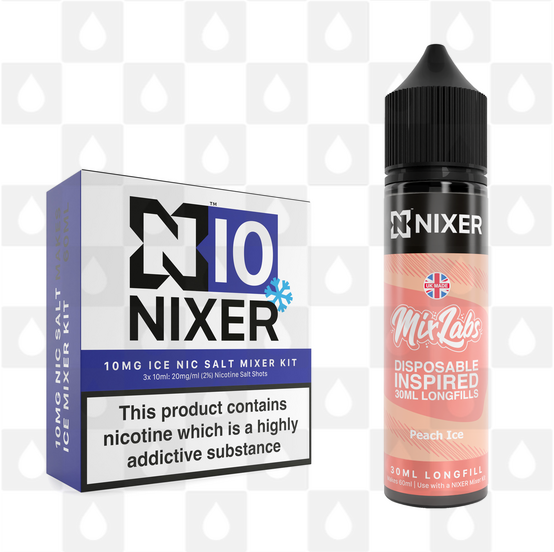 Peach Ice by Mix Labs x Nixer E Liquid | 60ml Long Fill, Strength & Size: Salt 10mg Ice • 60ml • Inc Shots (50/50)