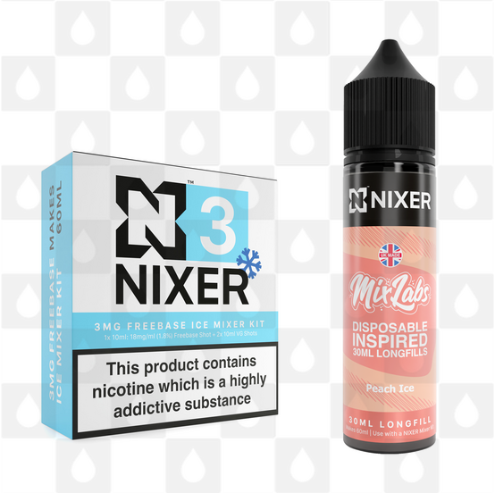 Peach Ice by Mix Labs x Nixer E Liquid | 60ml Long Fill, Strength & Size: 03mg Ice • 60ml • Inc Shots (70/30)