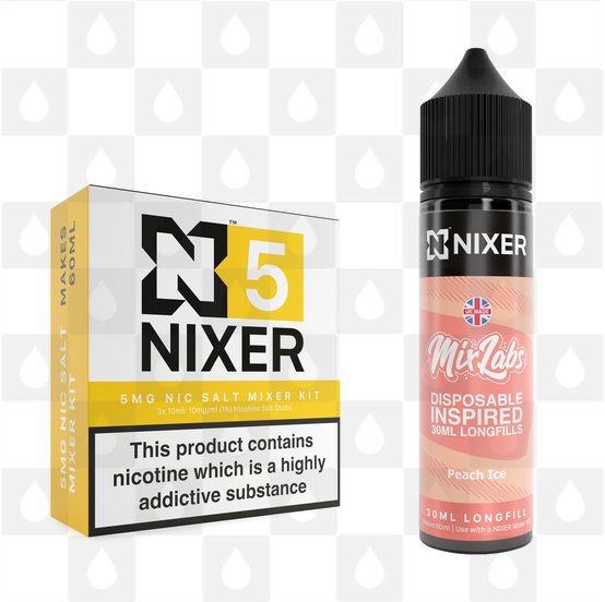 Peach Ice by Mix Labs x Nixer E Liquid | 60ml Long Fill, Strength & Size: Salt 05mg • 60ml • Inc Shots (50/50)