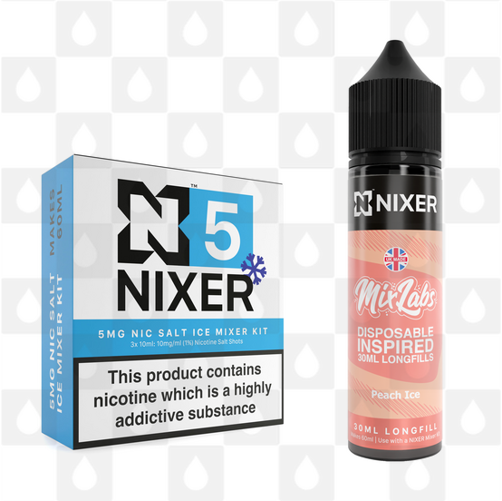 Peach Ice by Mix Labs x Nixer E Liquid | 60ml Long Fill, Nicotine Type: Nicotine Salt, Strength & Size: 05mg Ice Salt • 60ml • Inc Shots (50/50)