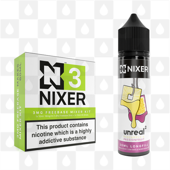 Pineapple & Passionfruit by Unreal 2 x Nixer E Liquid | 60ml Long Fill, Nicotine Type: Nicotine Free, Strength & Size: 00mg • 60ml • Inc VG/PG Shots (50/50)