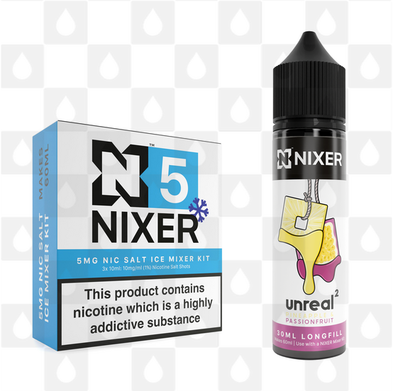 Pineapple & Passionfruit by Unreal 2 x Nixer E Liquid | 60ml Long Fill, Nicotine Type: Nicotine Salt, Strength & Size: 05mg Ice Salt • 60ml • Inc Shots (50/50)