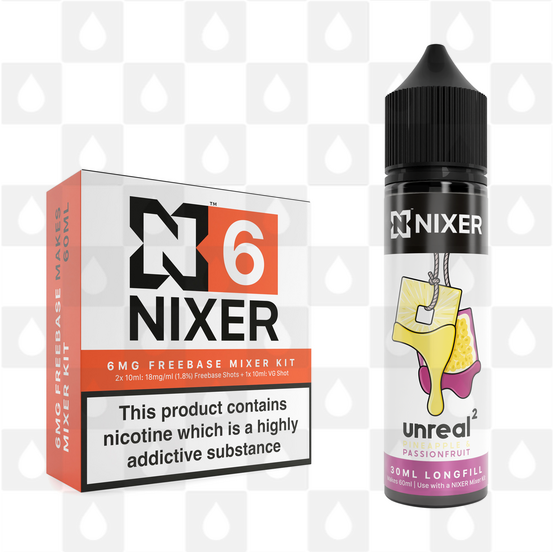 Passionfruit & Grapefruit by Unreal 2 x Nixer E Liquid | 60ml Long Fill, Strength & Size: 06mg • 60ml • Inc Shots (70/30)