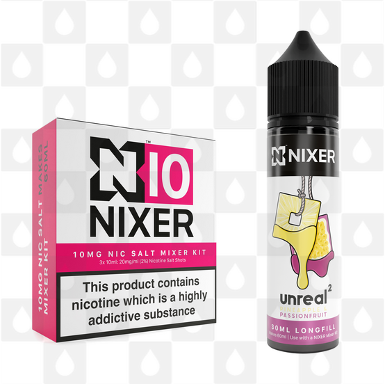 Pineapple & Passionfruit by Unreal 2 x Nixer E Liquid | 60ml Long Fill, Nicotine Type: Nicotine Salt, Strength & Size: 10mg Salt • 60ml • Inc Shots (50/50)