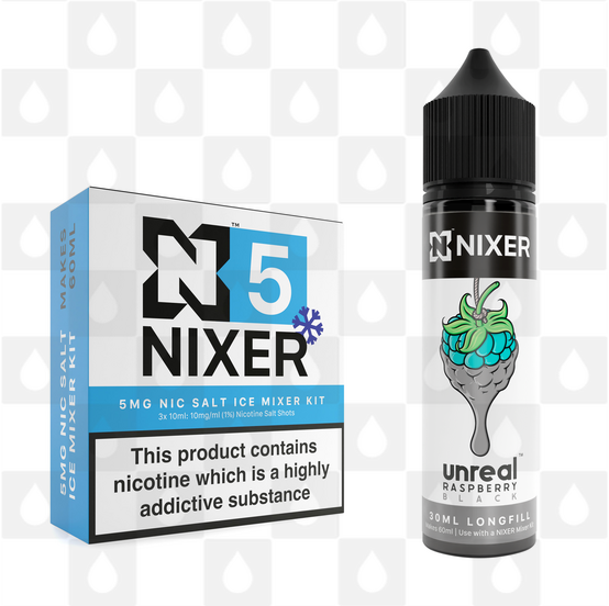 Black by Unreal x Nixer E Liquid | 60ml Long Fill, Strength & Size: Salt 05mg Ice • 60ml • Inc Shots (50/50)