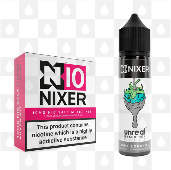 Black by Unreal x Nixer E Liquid | 60ml Long Fill, Strength & Size: Salt 10mg • 60ml • Inc Shots (50/50)