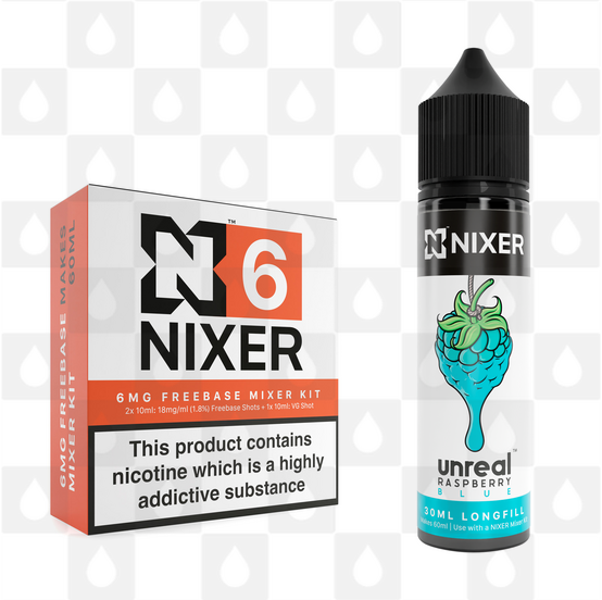 Blue by Unreal x Nixer E Liquid | 60ml Long Fill, Nicotine Type: Regular Nicotine, Strength & Size: 06mg • 60ml • Inc Shots (70/30)