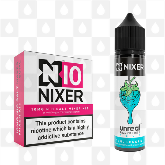 Blue by Unreal x Nixer E Liquid | 60ml Long Fill, Nicotine Type: Nicotine Salt, Strength & Size: 10mg Salt • 60ml • Inc Shots (50/50)