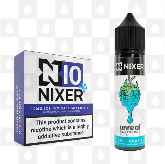 Blue by Unreal x Nixer E Liquid | 60ml Long Fill, Nicotine Type: Nicotine Salt, Strength & Size: 10mg Salt Ice • 60ml • Inc Shots (50/50)