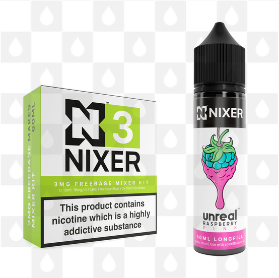 Pink by Unreal x Nixer E Liquid | 60ml Long Fill, Nicotine Type: Regular Nicotine, Strength & Size: 03mg • 60ml • Inc Shots (50/50)