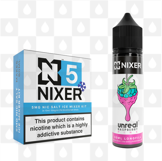 Pink by Unreal x Nixer E Liquid | 60ml Long Fill, Nicotine Type: Nicotine Salt, Strength & Size: 05mg Ice Salt • 60ml • Inc Shots (50/50)