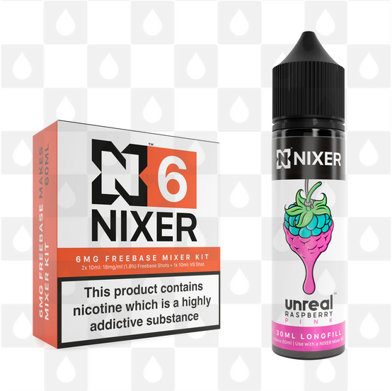 Pink by Unreal x Nixer E Liquid | 60ml Long Fill, Nicotine Type: Regular Nicotine, Strength & Size: 06mg • 60ml • Inc Shots (70/30)