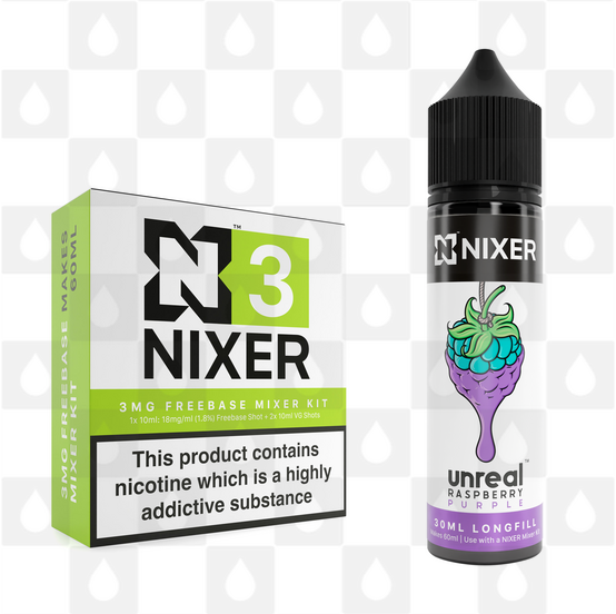 Purple by Unreal x Nixer E Liquid | 60ml Long Fill, Nicotine Type: Nicotine Free, Strength & Size: 00mg • 60ml • Inc VG/PG Shots (50/50)