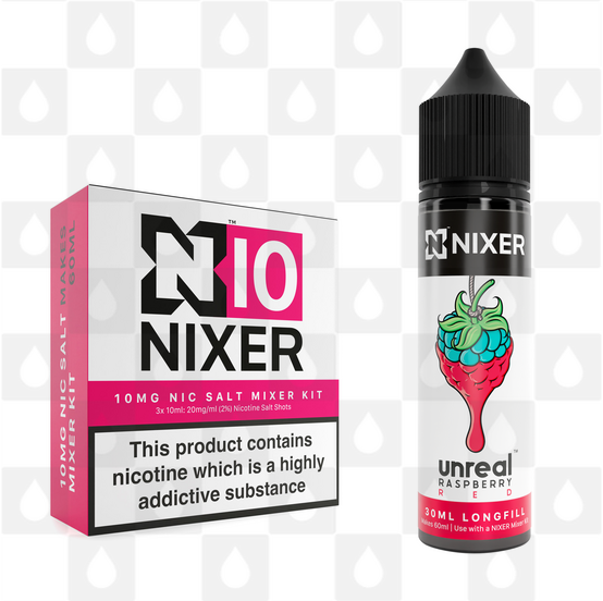 Red by Unreal x Nixer E Liquid | 60ml Long Fill, Nicotine Type: Nicotine Salt, Strength & Size: 10mg Salt • 60ml • Inc Shots (50/50)