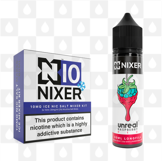 Red by Unreal x Nixer E Liquid | 60ml Long Fill, Nicotine Type: Nicotine Salt, Strength & Size: 10mg Salt Ice • 60ml • Inc Shots (50/50)