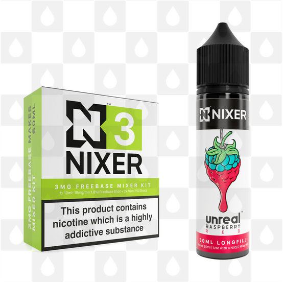 Red by Unreal x Nixer E Liquid | 60ml Long Fill, Nicotine Type: Nicotine Free, Strength & Size: 00mg • 60ml • Inc VG/PG Shots (50/50)