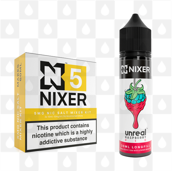 Red by Unreal x Nixer E Liquid | 60ml Long Fill, Nicotine Type: Nicotine Salt, Strength & Size: 05mg Salt • 60ml • Inc Shots (50/50)