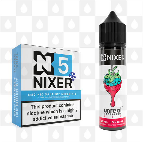 Red by Unreal x Nixer E Liquid | 60ml Long Fill, Nicotine Type: Nicotine Salt, Strength & Size: 05mg Ice Salt • 60ml • Inc Shots (50/50)