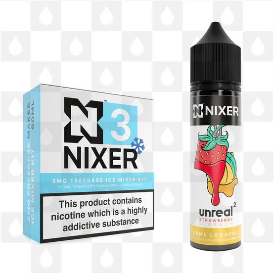 Strawberry & Peach by Unreal 2 x Nixer E Liquid | 60ml Long Fill, Strength & Size: 03mg Ice • 60ml • Inc Shots (70/30)