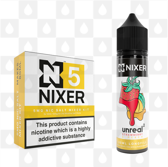 Strawberry & Peach by Unreal 2 x Nixer E Liquid | 60ml Long Fill, Strength & Size: Salt 05mg • 60ml • Inc Shots (50/50)