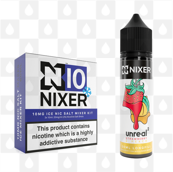 Strawberry & Peach by Unreal 2 x Nixer E Liquid | 60ml Long Fill, Strength & Size: Salt 10mg Ice • 60ml • Inc Shots (50/50)