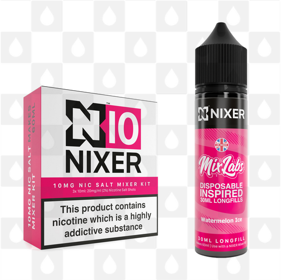 Watermelon Ice by Mix Labs x Nixer E Liquid | 60ml Long Fill, Nicotine Type: Nicotine Salt, Strength & Size: 10mg Salt • 60ml • Inc Shots (50/50)