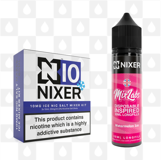 Watermelon Ice by Mix Labs x Nixer E Liquid | 60ml Long Fill, Nicotine Type: Nicotine Salt, Strength & Size: 10mg Salt Ice • 60ml • Inc Shots (50/50)