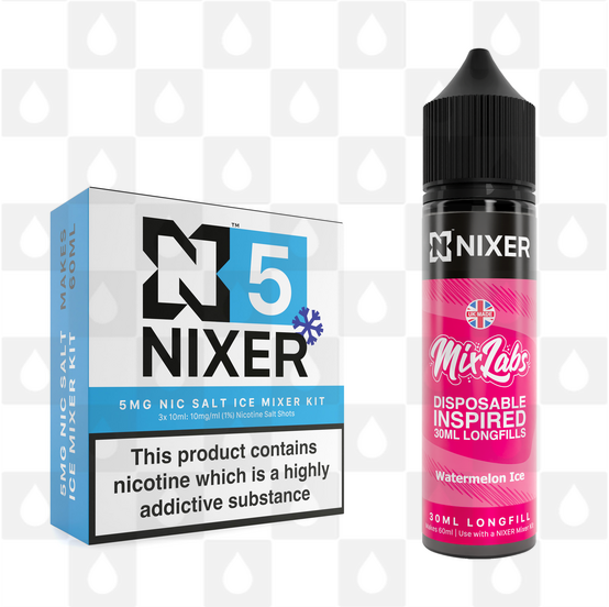 Watermelon Ice by Mix Labs x Nixer E Liquid | 60ml Long Fill, Nicotine Type: Nicotine Salt, Strength & Size: 05mg Ice Salt • 60ml • Inc Shots (50/50)